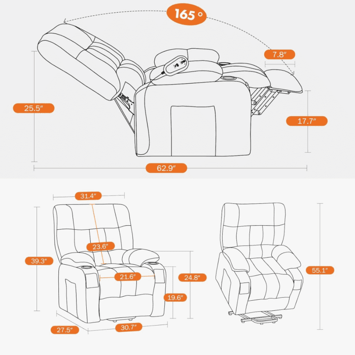 Recliner Chair, Reclining Massage Chair with Heat, Home Theater Seating with Lumbar Support, Adjustable Electric Power Lift Chair with Cup Holders Remote Control for Living Room, Brown - Image 5