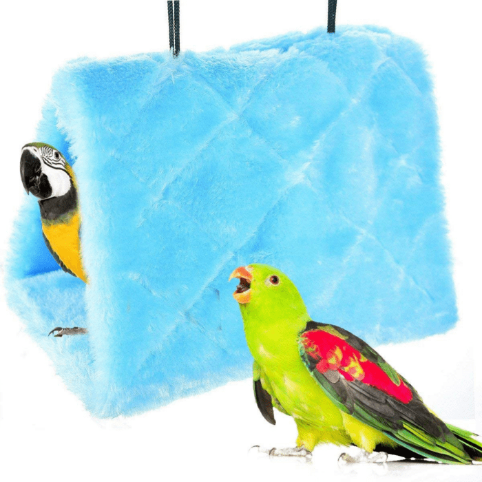 Winter Warm Bird Nest House Shed Hut Hanging Hammock Finch Cage Plush Fluffy Birds Hut Hideaway for Hamster Parrot Macaw Budgies Eclectus Parakeet Cockatiels Cockatoo Lovebird (S, Blue)