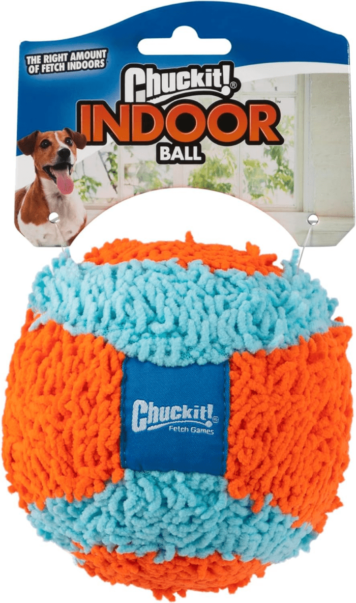 Indoor Fetch Ball Dog Toy - Soft Ball for Dogs - Made with Durable, Lightweight, Plush Chenille Fabric - Ideal for Small Breeds - 4.75-Inch Diameter - Orange and Blue