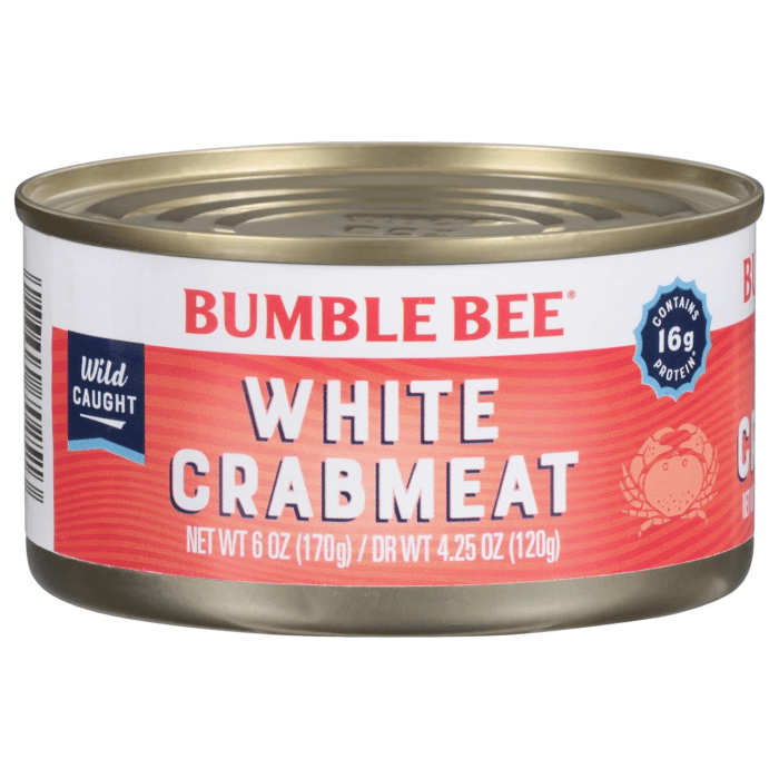 White Flake Crab Meat in Water, 6 Oz Can - 16G Protein & 1G Carb per Serving - Wild Caught, Flaky, Drain before Use, 6 Ounce (Pack of 1)