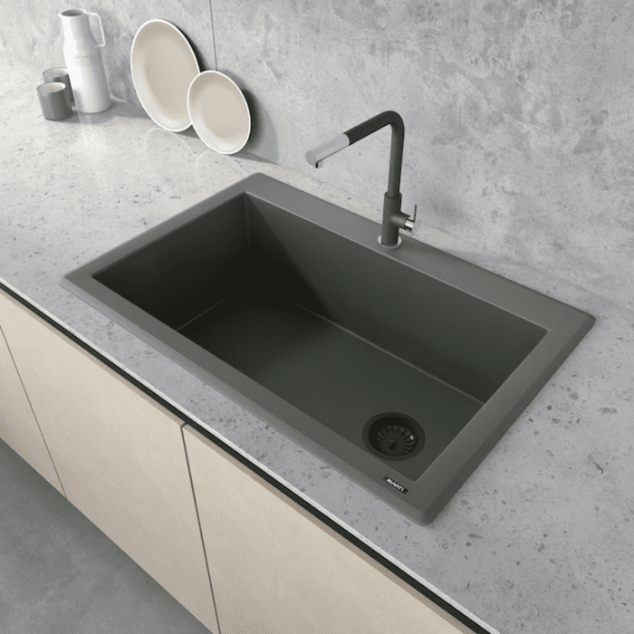 Epigranite Drop-In 33-In X 22-In Midnight Black Granite Single Bowl 1-Hole Kitchen Sink - Image 20