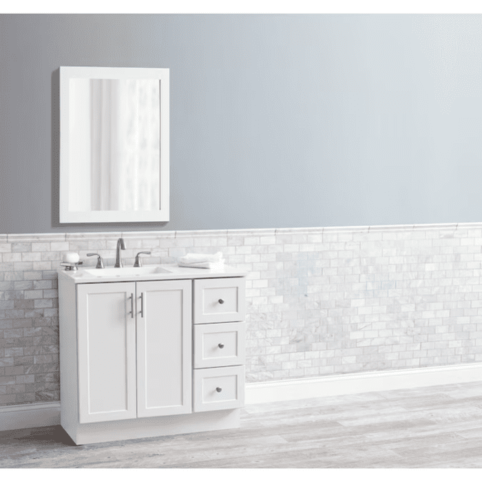 Davies 36-In White Single Sink Bathroom Vanity with White Cultured Marble Top (Mirror Included) - Image 3