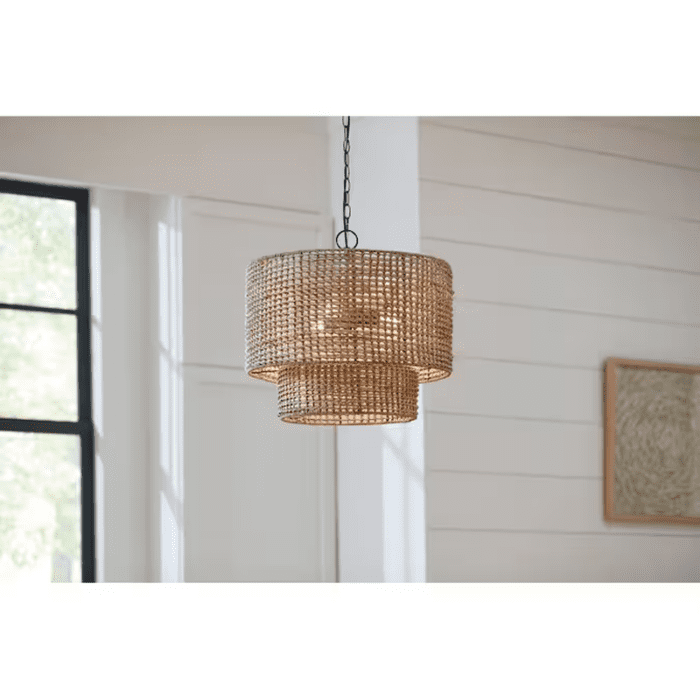 Adara 3-Light Natural Traditional Drum Medium Hanging Pendant Light