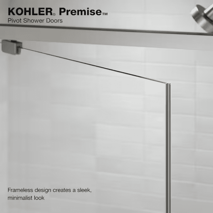 Premise Anodized Brushed Nickel 55-In to 60-In W X 76.06-In H Frameless Pivot Soft Close Shower Door - Image 10