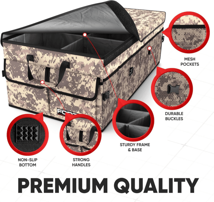 Car Trunk Organizer, Collapsible Multi Compartment Car Organizer, Foldable SUV Storage for Car Accessories for Women Men, Non Slip Bottom, Securing Straps, Soft Cover 85L (Desert, X-Large) - Image 2