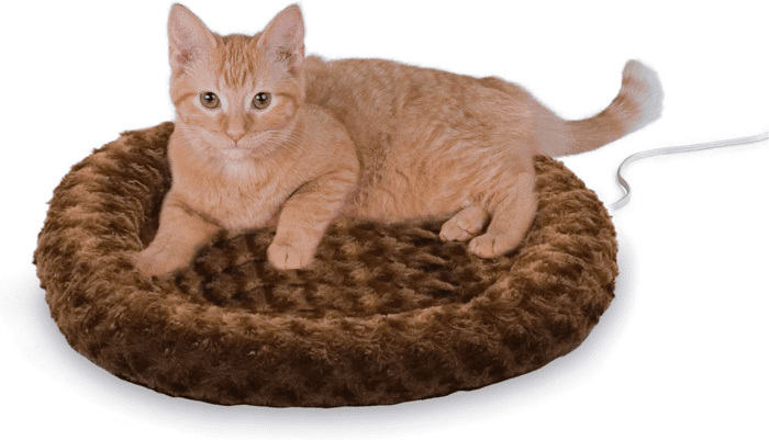 Heated Thermo-Kitty Fashion Splash Indoor Cat Bed, Orthopedic Foam Base Heated Bed for Dogs or Cats with Removable Waterproof Heater, Mocha Small 18 Inches Round