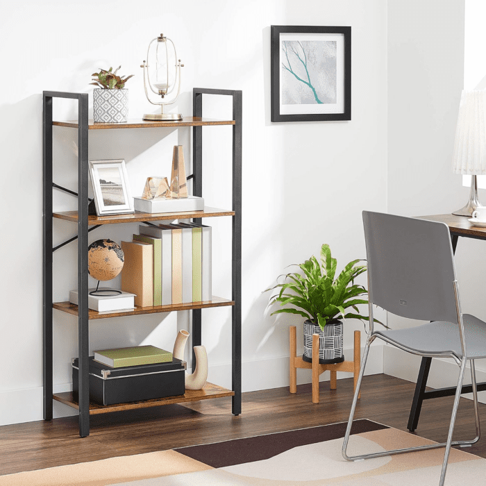 4-Tier Tall Bookshelf, Bookcase with Steel Frame, Book Shelf for Living Room, Home Office, Study, 11.8 X 25.9 X 47.2 Inches, Industrial Style, Rustic Brown and Black ULLS60BX - Image 2