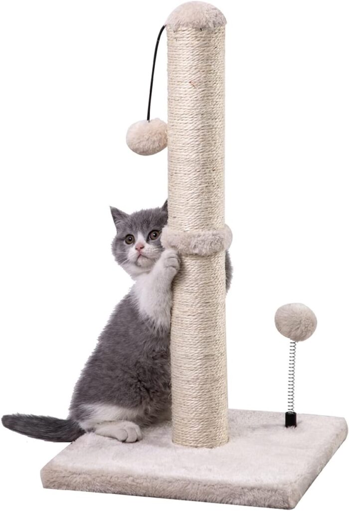 Cat Scratching Post Premium Basics Kitten Scratcher Sisal Scratch Posts with Hanging Ball 22In for Kittens or Smaller Cats (22 Inches for Kitten, Beige)