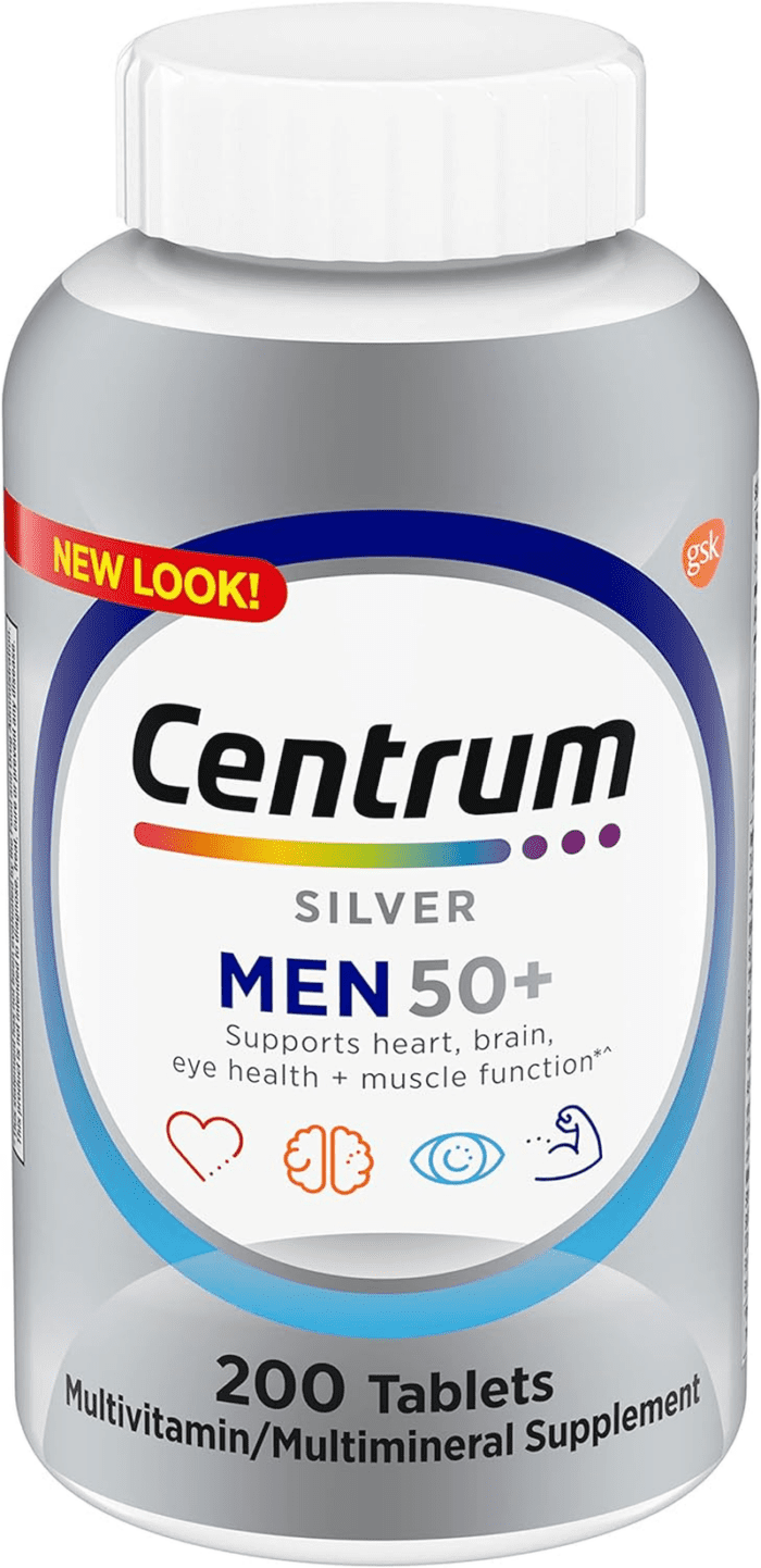 Silver Men'S 50+ Multivitamin with Vitamin D3, B-Vitamins, Zinc for Memory and Cognition - 200 Tablets