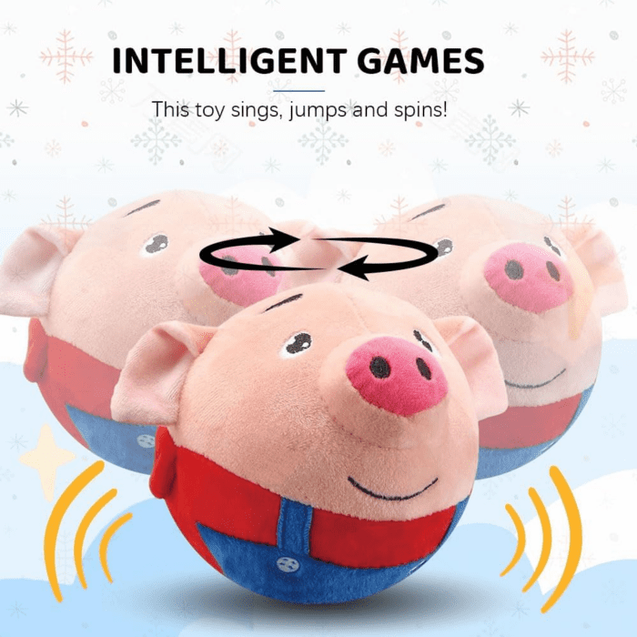 Active Moving Pet Plush Toy, 2024 New Interactive Dog Toy for Boredom Squeaky Dog Toys for Small Dogs Moving Dog Ball Toy, Pig Plush Sound Electronic Dog Toy Rechargeable Pet Bouncing Balls Toy - Image 2