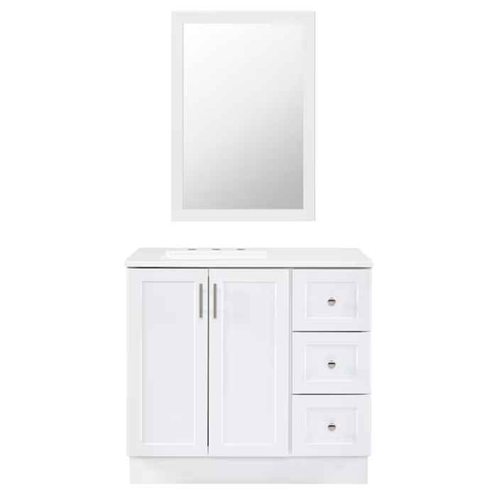 Davies 36-In White Single Sink Bathroom Vanity with White Cultured Marble Top (Mirror Included) - Image 14