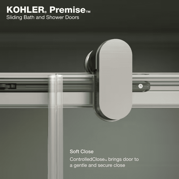 Premise Anodized Brushed Nickel 56-In to 60-In W X 76.13-In H Frameless Bypass Sliding Soft Close Shower Door - Image 10