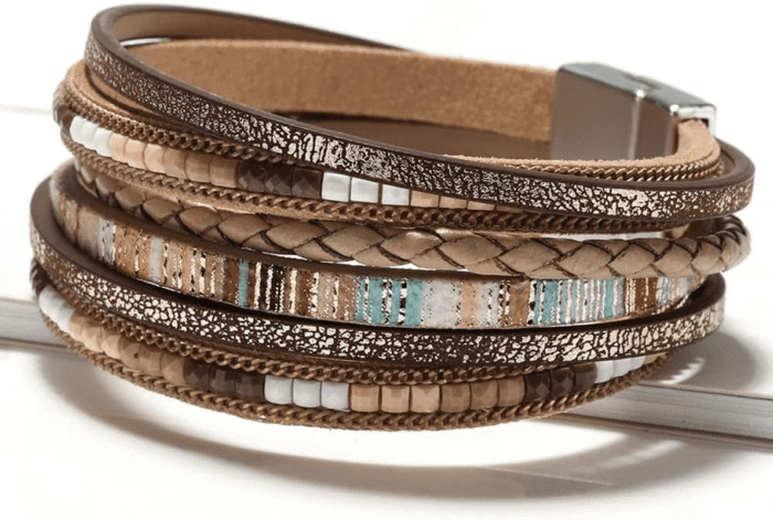 Leather Wrap Bracelets for Women, Boho Leopard Multi-Layer Crystal Beads Cuff Bracelet Jewelry - Image 2