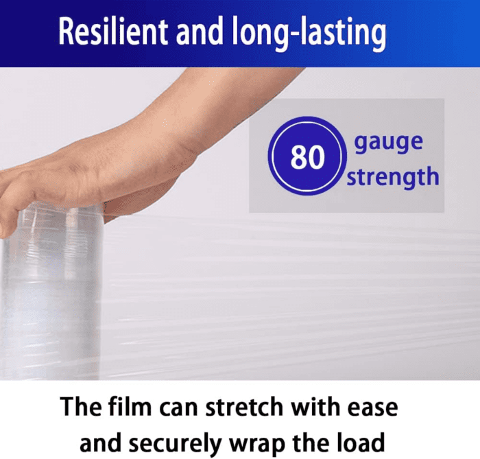 4 Pack Industrial Clear Stretch Wrap Film, 80 Gauge Thick, 3" X 1000Ft Plastic Pallet Film, Industrial Strength Stretch up to 500% Stretch for Moving, Furniture, Wrapping, Shippin,Packing Materials - Image 4