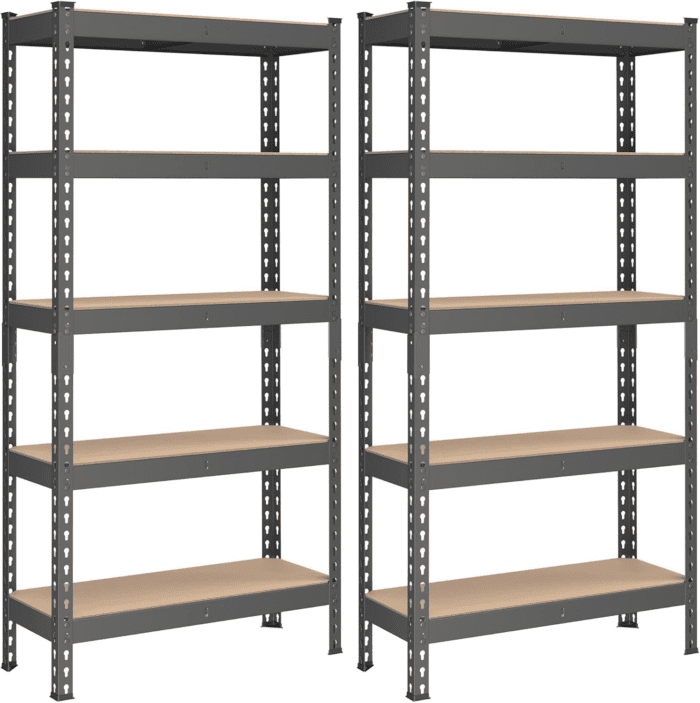 5-Tier Storage Shelves, Set of 2 Garage Storage, Boltless Assembly, Adjustable Shelving Units, 11.8 X 29.5 X 59.1 Inches, Load 1929 Lb Each, Shed Warehouse Basement, Gray UGLR300G02