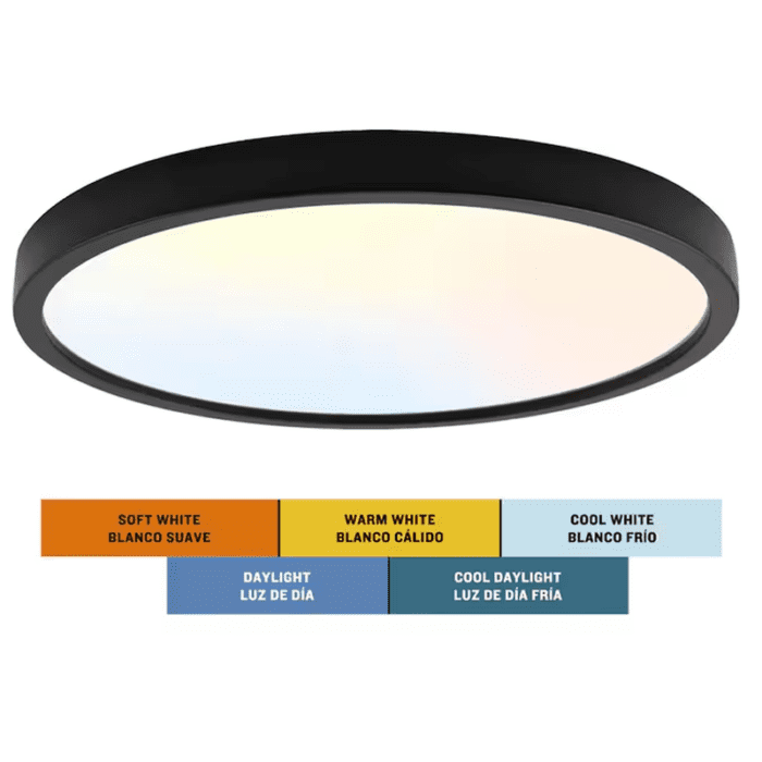 Adjustable Color Temperature 1-Light 13-In Matte Black LED Flush Mount Light - Image 3