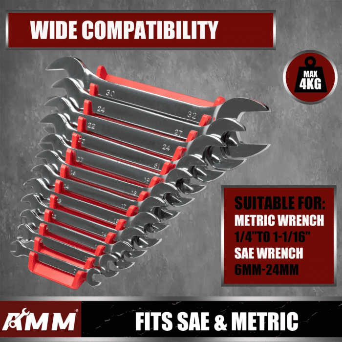 4 Pack Magnetic Wrench Organizer, 48-Slot Magnetic Wrench Holder for Tool Box Drawer Chest&Wall Mounted, SAE(1/4" - 1-1/16") and Metric(6Mm-24Mm) - Image 4