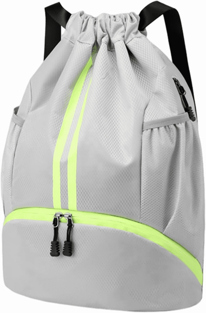 Sports Drawstring Backpack - String Swim Gym Bag with Shoes Compartment and Wet Proof Pocket for Women&Men