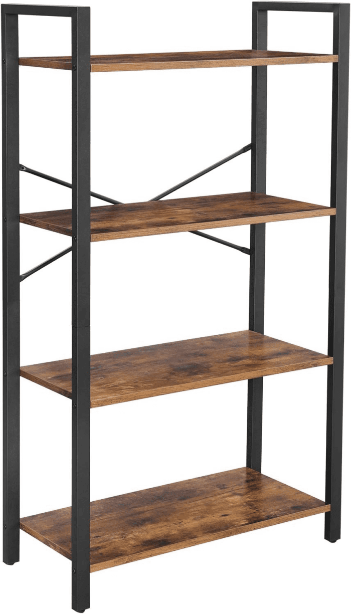 4-Tier Tall Bookshelf, Bookcase with Steel Frame, Book Shelf for Living Room, Home Office, Study, 11.8 X 25.9 X 47.2 Inches, Industrial Style, Rustic Brown and Black ULLS60BX