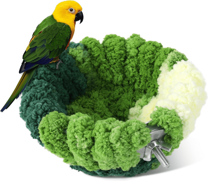 Bird Nest for Cage,Plush Hanging Bird Bed for Parakeet,Breeding Bird House for Conure,Budgie,Cockatiel,Lovebird,Canary,Finch,Hamster,Small Pets,Warm Nest (Green, S)