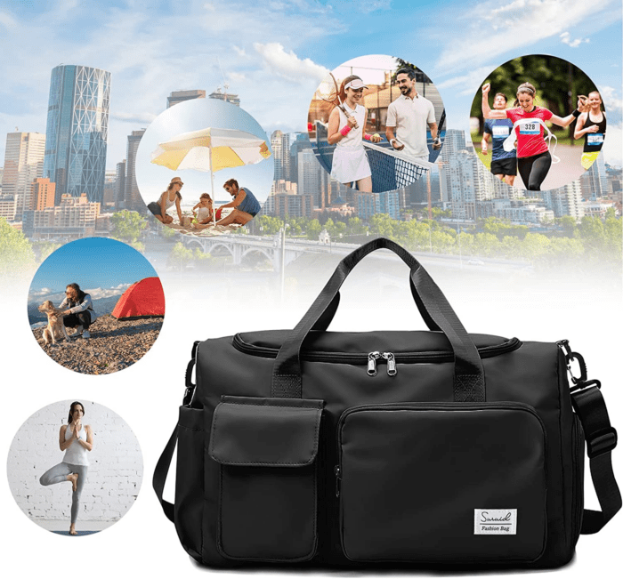 Sports Gym Bag with Shoes Compartment Travel Duffel Bag with Dry Wet Separated Pocket for Men and Women, Overnight Bag Weekender Bag Training Handbag Yoga Bag - Black - Image 8