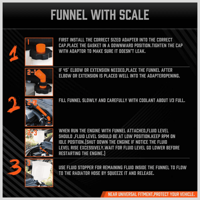 No-Spill Coolant Funnel Kit, Spill Proof Funnel Bleeder with Adapters. Universal Fitment - Image 9