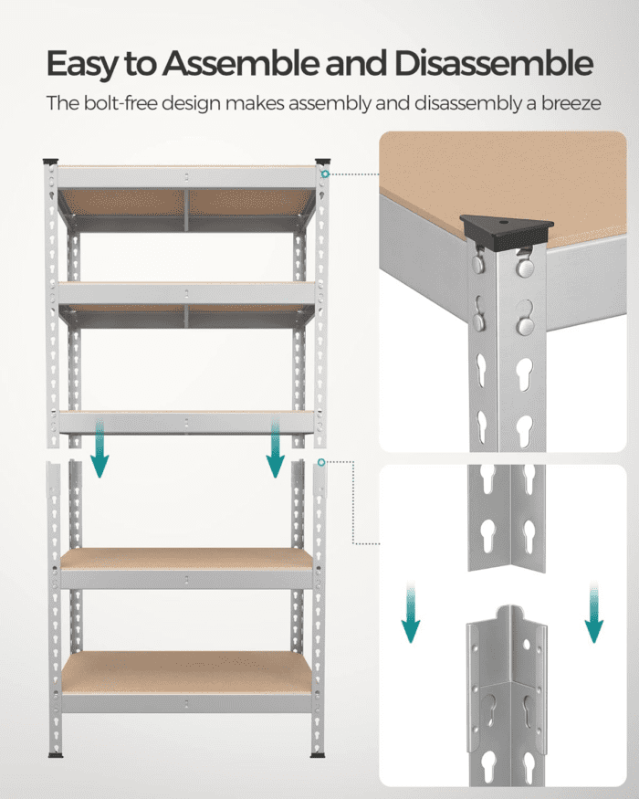 5-Tier Storage Shelves, Set of 2 Garage Storage, Boltless Assembly, Adjustable Shelving Units, 11.8 X 29.5 X 59.1 Inches, Load 1929 Lb Each, Shed Warehouse Basement, Silver UGLR300E02 - Image 6