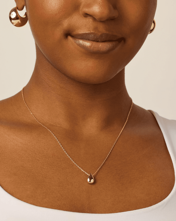 14K Gold Plated Dainty Pear Pendant Necklace for Women | Tear Pendant Necklaces - Image 2