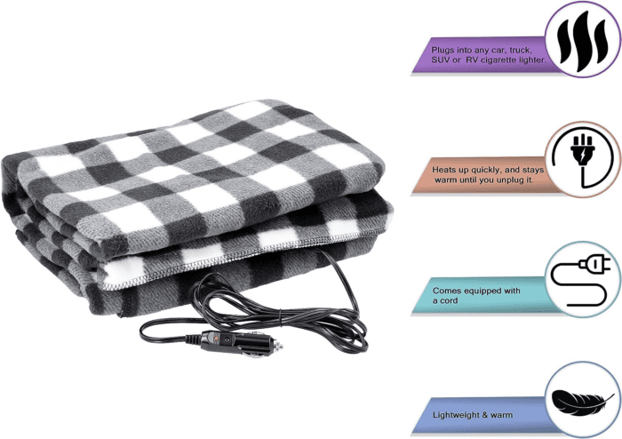 Heated Car Blanket - 12-Volt Electric Blanket for Car, Truck, SUV, or RV - Portable Heated Throw - Camping Essentials by  (Black Plaid) - Image 4