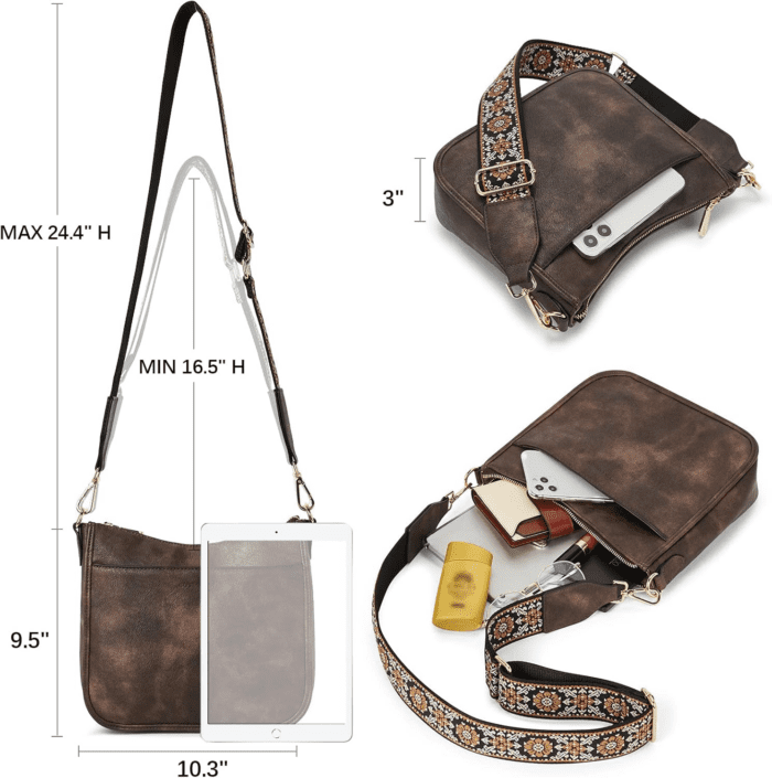 Crossbody Bags for Women Trendy Vegan Leather Hobo Purses Shoulder Handbags with Wide Shoulder Strap - Image 3