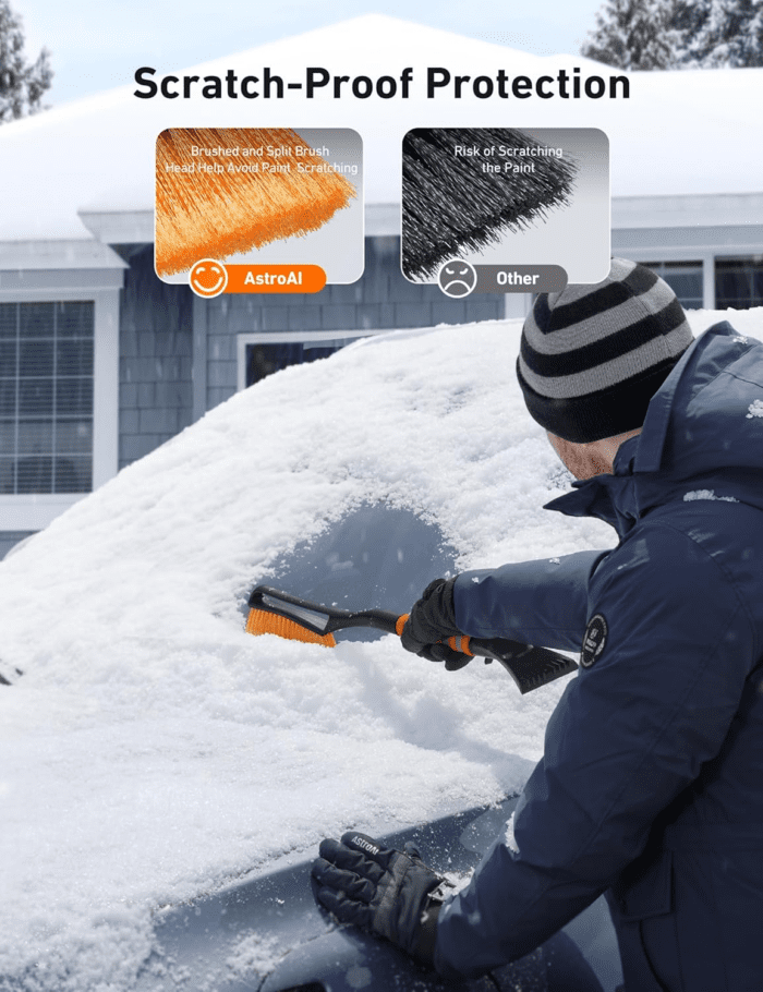 27" Snow Brush and Ice Scrapers for Car Windshield, Detachable Snow Scrapers with Ergonomic Foam Grip for Cars, Trucks, Suvs (Heavy Duty ABS, PVC Brush, Orange) - Image 4