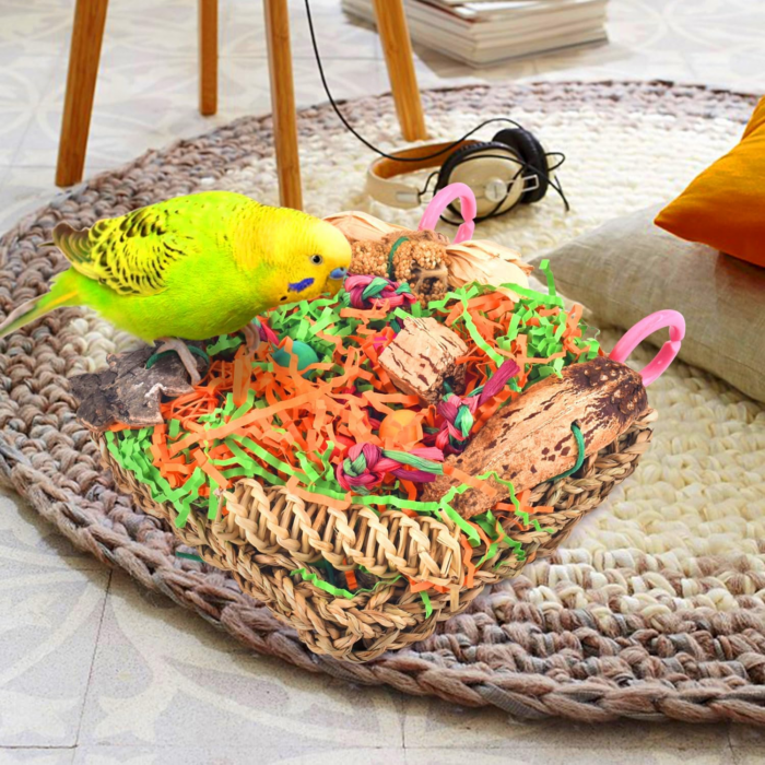 Bird Toys, Parakeet Toys Conure Grass Mat Foraging Toys Parrot Shredding Hanging Toys for Cockatiel Lovebird Parakeet Budgie Small-Medium Birds - Image 4