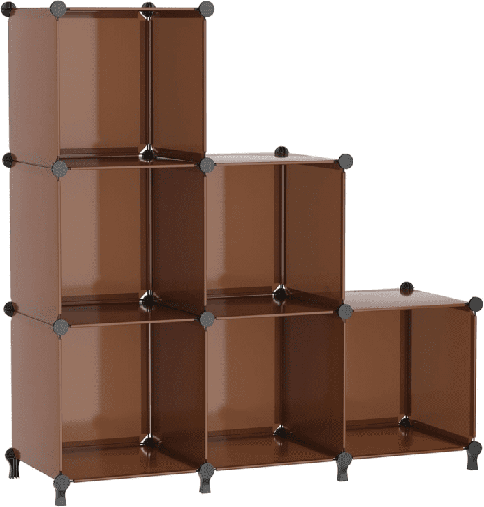 Cube Storage Organizer, Storage Cubes Shelves Bookshelf, 6 Cube Closet Organizers and Storage, DIY Stackable Plastic Clothes Organizer Shelving for Bedroom, Home, Cocoa Brown