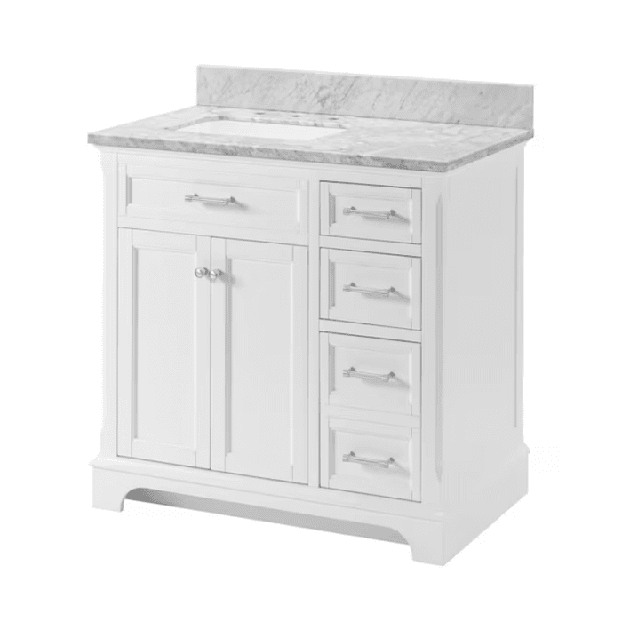 Roveland 36-In White Undermount Single Sink Bathroom Vanity with Carrara Natural Marble Top - Image 8