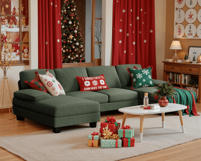 Sectional Couches for Living Room, U-Shaped Sofa Couch with Soft Corduroy, 4 Seat Sofa Set with Double Chaise for Apartment (Corduroy, Dark Green)