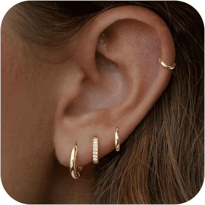 Small Gold Huggie Hoop Earrings Set for Women Men - Hypoallergenic 14K Gold Plated Stack Cartilage Earring, Earrings Sets for Multiple Piercing Lightweight Mini Thin Cute Dainty Trendy Clip on Jewelry