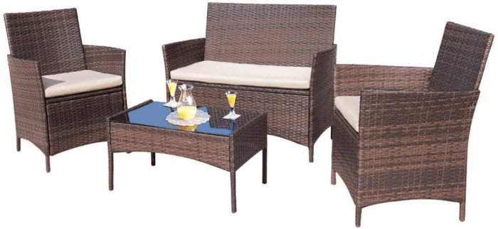 4 Pieces Outdoor Patio Furniture Sets Rattan Chair Wicker Set, Outdoor Indoor Use Backyard Porch Garden Poolside Balcony Furniture Sets Clearance (Brown and Beige)