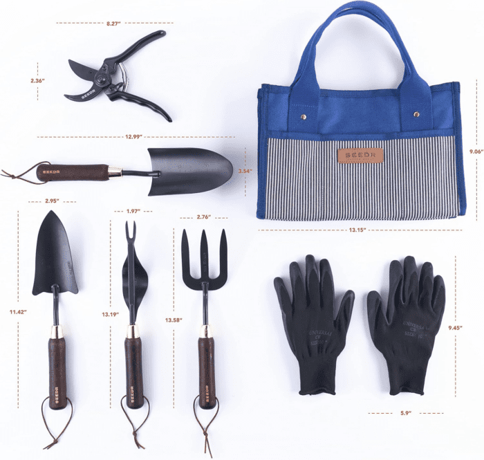 Outdoor Garden Tool Set, Stainless Steel Gardening Set - Garden Tool Organizer Bag, Garden Trowel, Cultivator, Transplanter, Weeder, Bypass Pruning Shears, and Garden Gloves–7Pc Set - Image 2