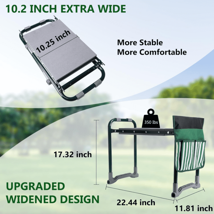 Garden Kneeler and Seat with Upgraded Widened 10 Inch Thick Kneeling Pad,Garden Kneeler Stool Heavy Duty,Folding Garden Chair, Bench Stool with 2 Tool Pouches Gifts for Parent - Image 3