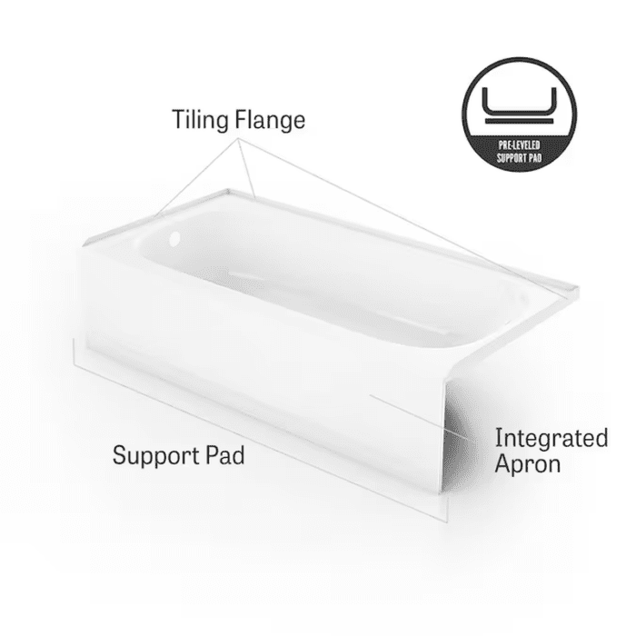 Pro Steel 30-In X 60-In White Porcelain Enameled Steel Alcove Soaking Bathtub (Right Drain) - Image 2