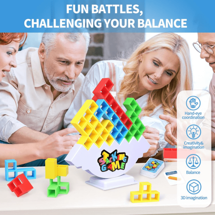 48PCS Stack Attack Game for Adult & Kids, Tetra Board Tower Games for Family Travel Party, 2 Players Balance Stacking Toy, Team Toys Building Block - Image 5