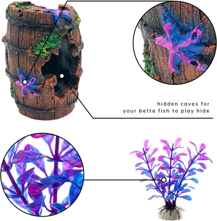 Faeshoo Fish Tank Decoration Betta Fish Tank Decorations Accessories for Aquarium Tank, Starfish Barrel X 1Pc, Aquatic Plants X 4Pcs - Image 4