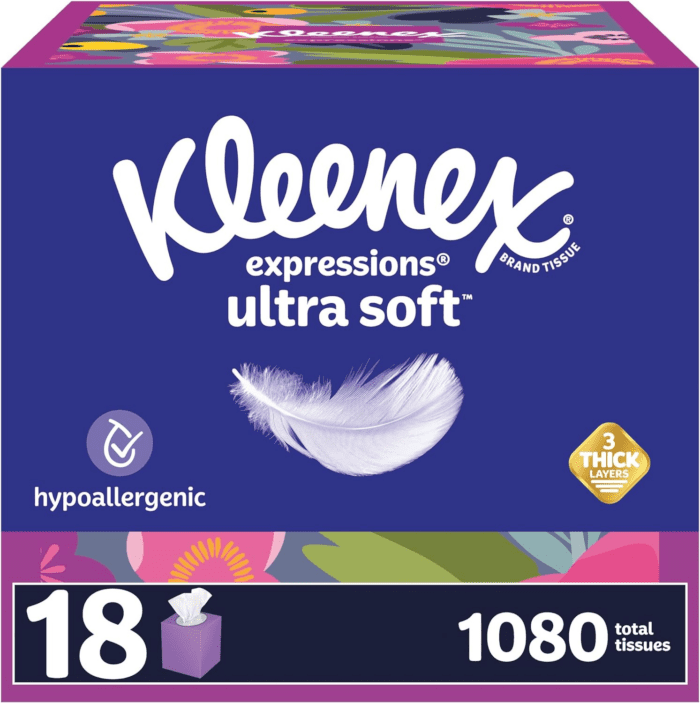 Expressions Ultra Soft Facial Tissues, 18 Cube Boxes, 60 Tissues per Box, 3-Ply (1,080 Total Tissues), Packaging May Vary