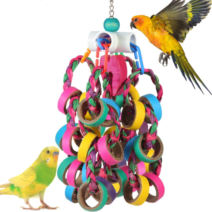 Bird Toys Conure Toys,Bird Parrot Foraging Shredder 24 Pcs Colorful Bagel Chewy Rings for Small Parrots Parakeets Conures Cockatiels Love Bird Cage Accessies (W)