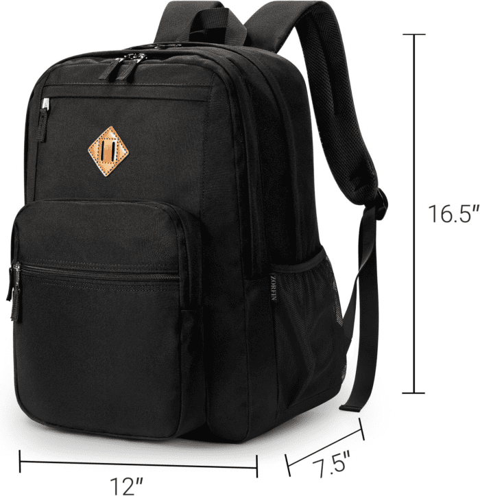 26L Black Backpack for School, College, and Travel: Water Resistant Bookbag with 8 Compartments - Image 3