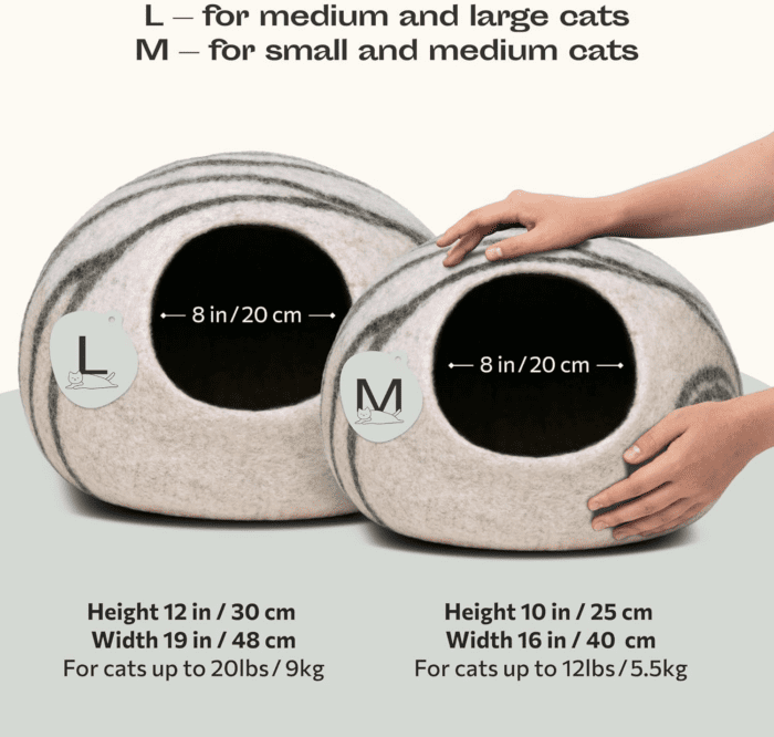 Cat Cave – Premium Felt Cat Bed for Indoor Cats, Handmade 100% Merino Wool (Light Shades) (Medium, Light Grey) - Image 2