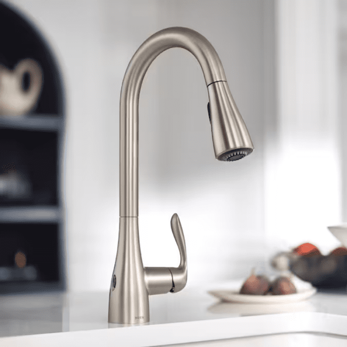 Georgene Spot Resist Stainless Single Handle Touchless Pull-Down Kitchen Faucet with Sprayer (Deck Plate and Soap Dispenser Included)