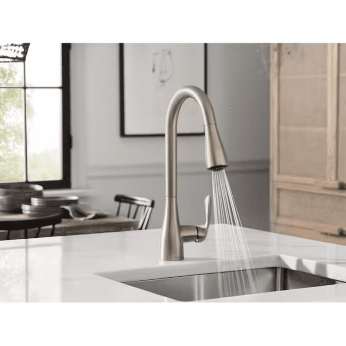 Georgene Spot Resist Stainless Single Handle Pull-Down Kitchen Faucet with Sprayer (Deck Plate Included) - Image 5