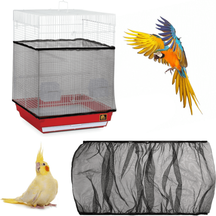 Adjustable Bird Cage Seed Catcher Bird Cage Net Cover Seed Catcher Elastic Band Mesh Cage Cover Black Bird Cage Net Cover for Parrot Cages