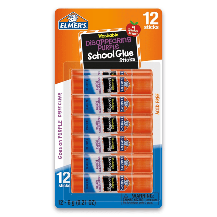 Disappearing Purple School Glue Sticks, Washable, 6 Grams, 12 Count